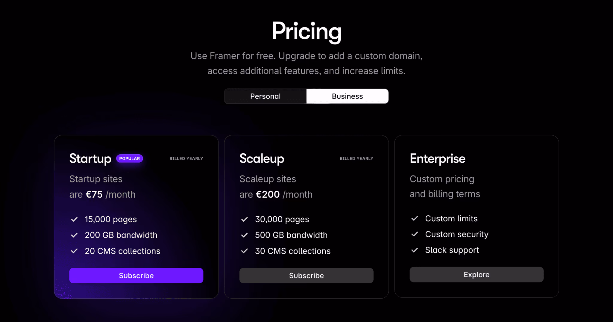 Framer pricing plans