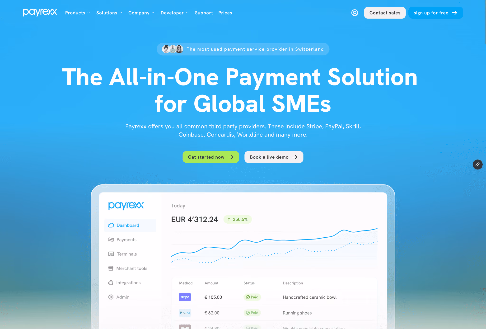 Hero section of Payrexx