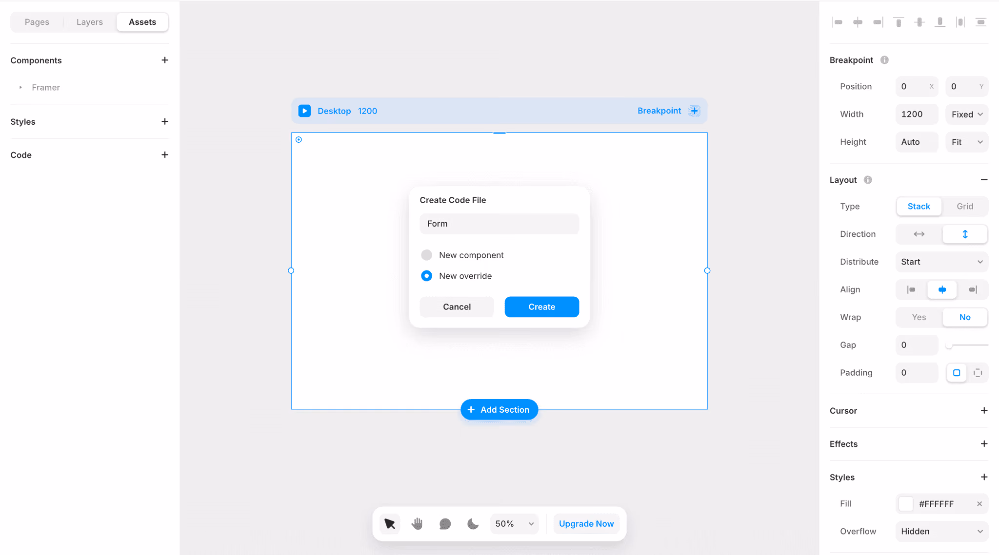 Copy the Code Override to your Framer Project